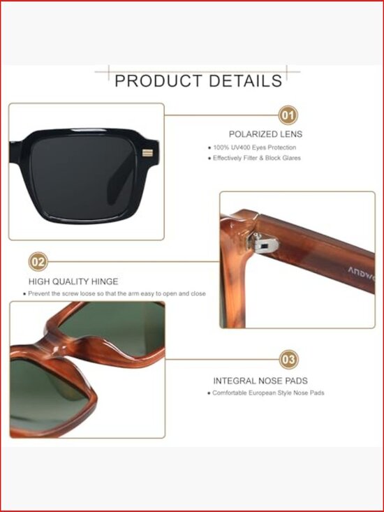 Retro Square Polarized Sunglasses Unisex Rectangle Shades main image 2